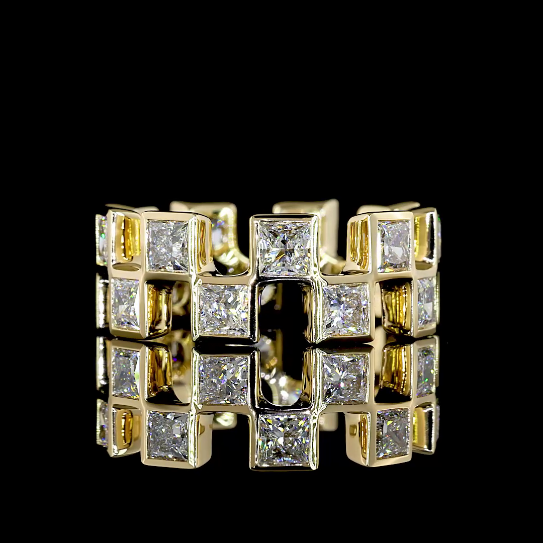 Lab-Grown 3.62 Carat Princess E-VS1 Diamond 14K Yellow Gold Eternity Band Eterni