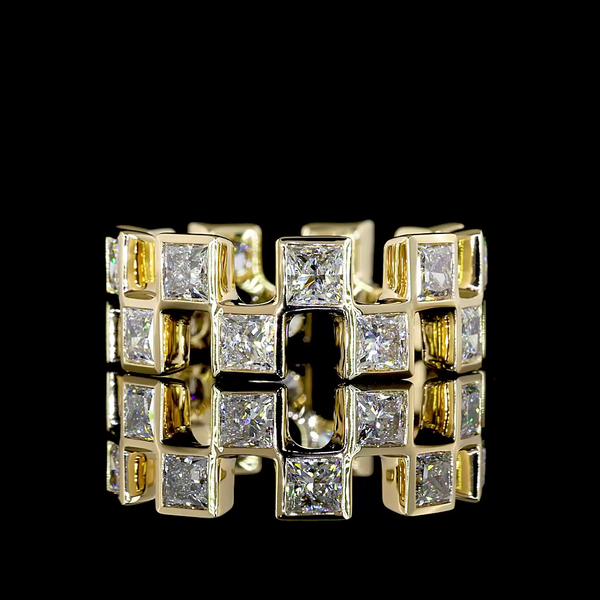 Lab-Grown 3.62 Carat Princess E-VS1 Diamond 14K Yellow Gold Eternity Band Eterni