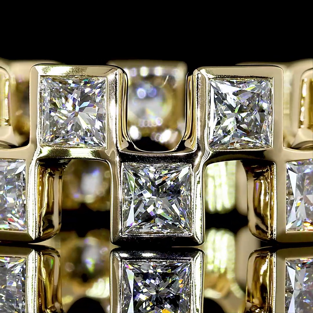 Lab-Grown 3.62 Carat Princess E-VS1 Diamond 14K Yellow Gold Eternity Band Eterni