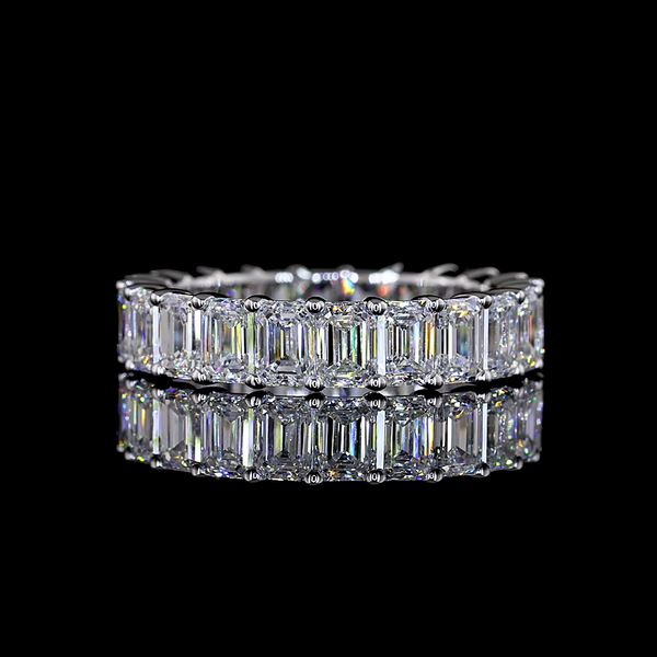 Lab-Grown 4.54 Carat Emerald - Diamond 14K White Gold Eternity Band Eternity Ban