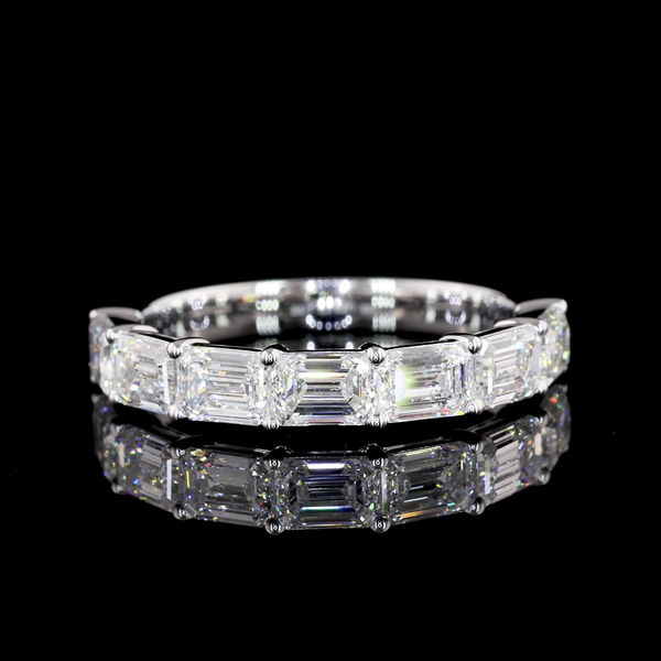 Lab-Grown 1.99 Carat Emerald E-VVS2 Diamond 14K White Gold Half Eternity Eternity Band