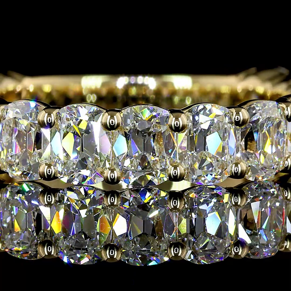 Lab-Grown 3.17 Carat Antique Cushion - Diamond 14K Yellow Gold 3/4 Band Eternity