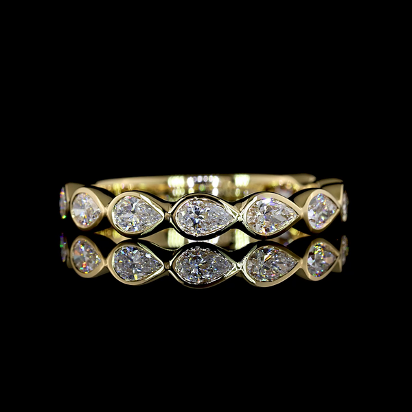 Lab-Grown 0.87 Carat Pear - Diamond 14K Yellow Gold 3/4 Band Eternity Band