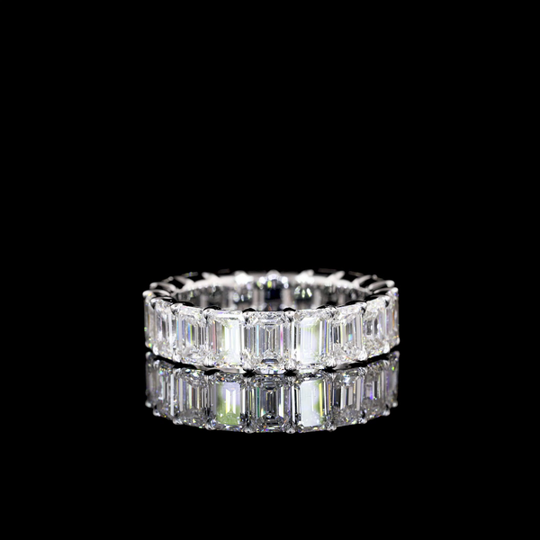 Lab-Grown 5.72 Carat Emerald E-VS1 Diamond 14K White Gold Eternity Band Eternity