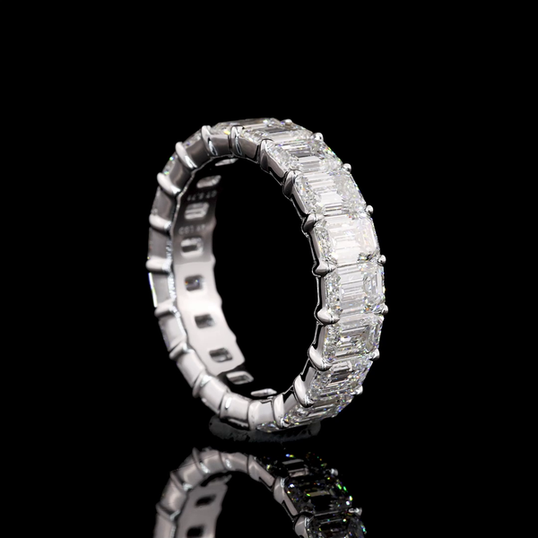 Lab-Grown 5.72 Carat Emerald E-VS1 Diamond 14K White Gold Eternity Band Eternity
