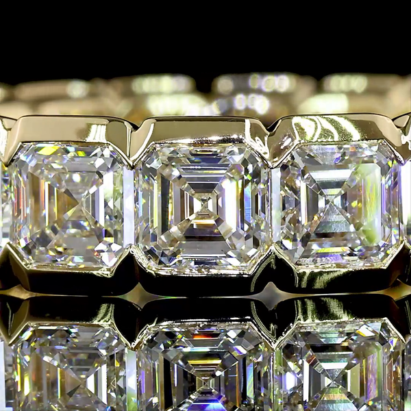 Lab-Grown 5.07 Carat Asscher E-VS1 Diamond 14K Yellow Gold Eternity Band Eternit