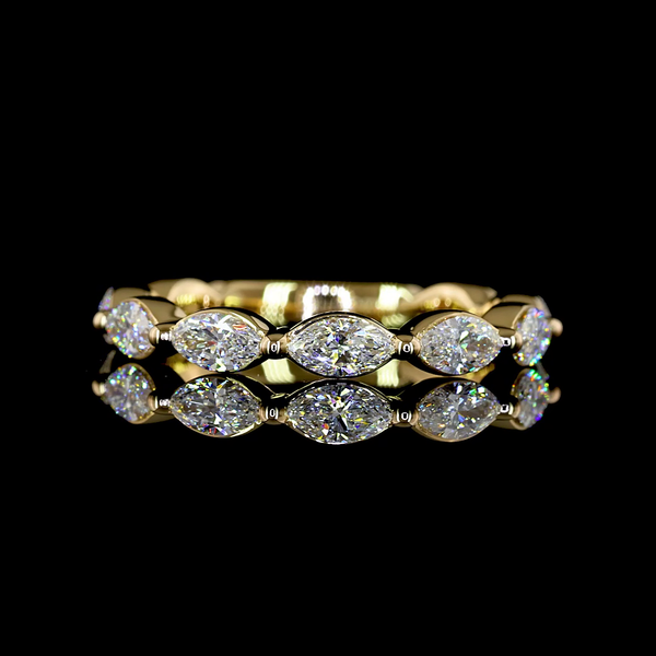 Lab-Grown 0.77 Carat Marquise E-VS Diamond 18K Yellow Gold Half Eternity Eternit