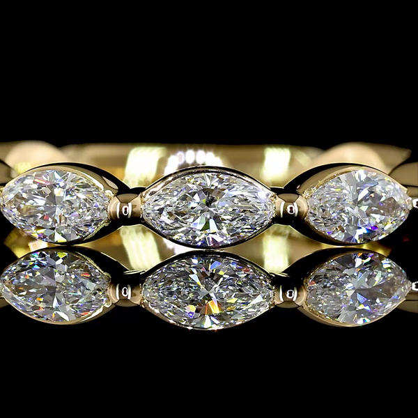 Lab-Grown 0.77 Carat Marquise E-VS Diamond 18K Yellow Gold Half Eternity Eternit