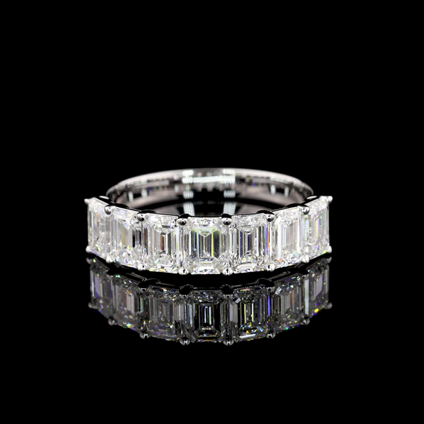 Lab-Grown 2.15 Carat Emerald E-VVS2 Diamond 14K White Gold Half Eternity Eternity Band