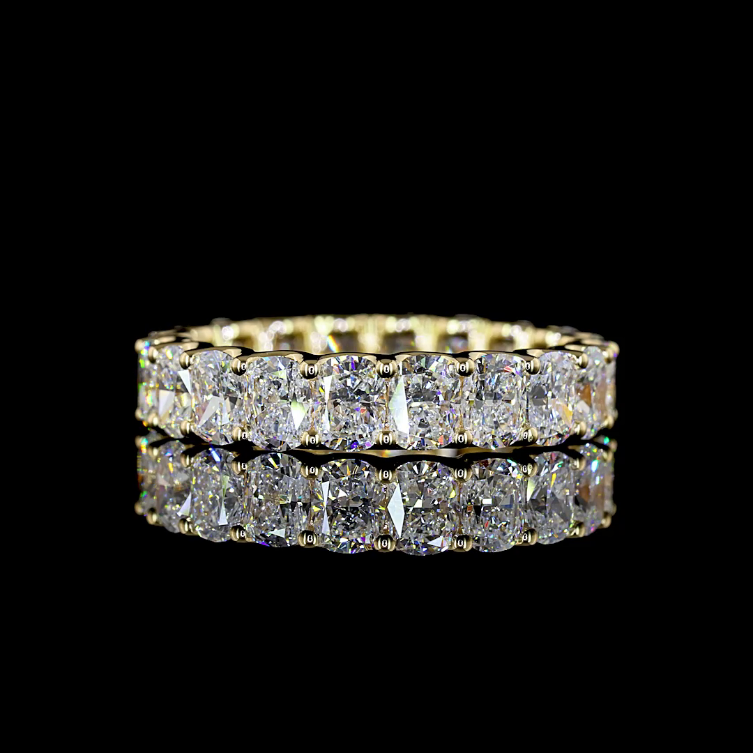 Lab-Grown 3.96 Carat Cushion Brilliant - Diamond 14K Yellow Gold Eternity Band E