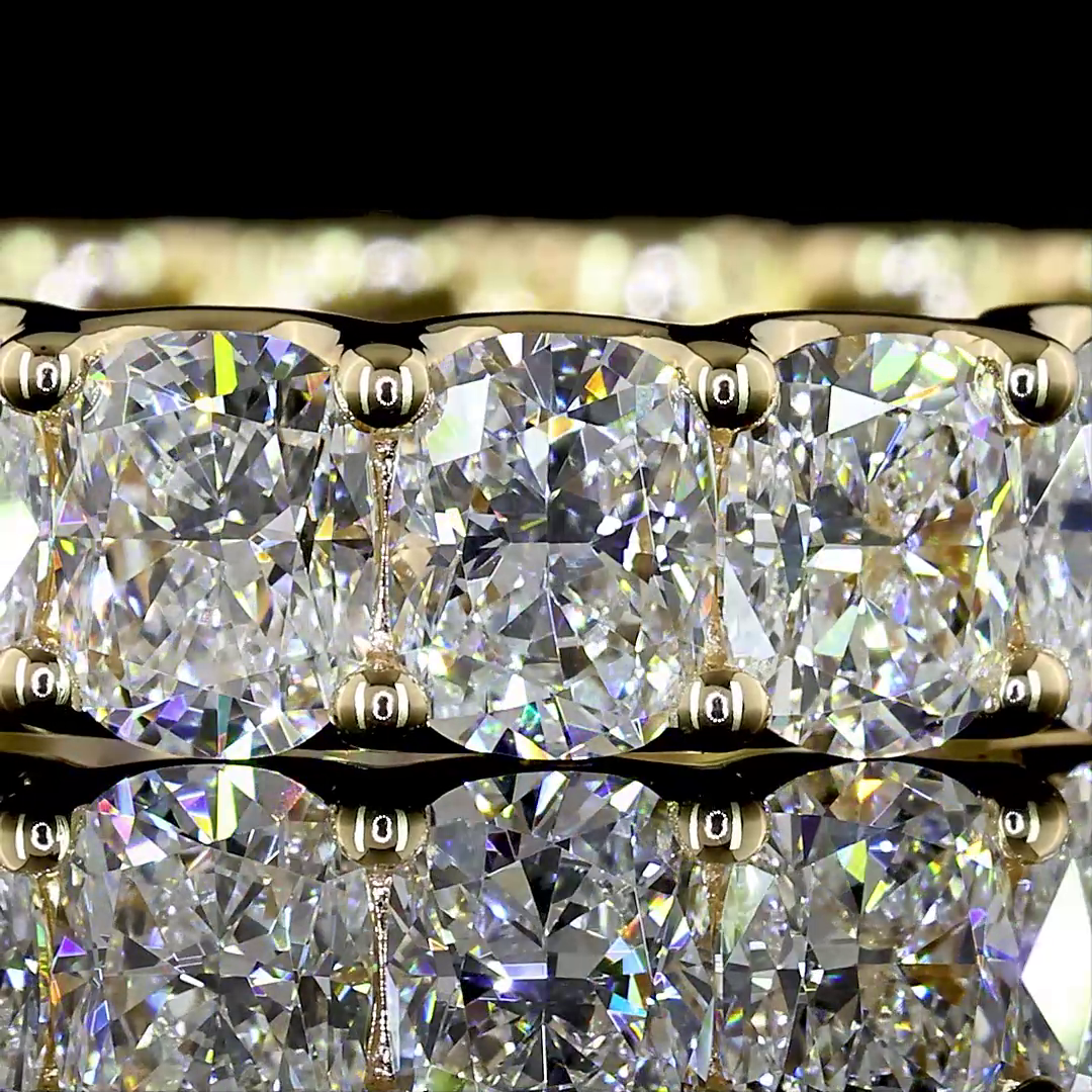Lab-Grown 3.96 Carat Cushion Brilliant - Diamond 14K Yellow Gold Eternity Band E