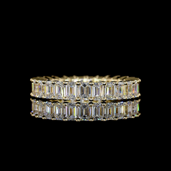 Lab-Grown 2.88 Carat Emerald E-VS Diamond 14K Yellow Gold Eternity Band Eternity