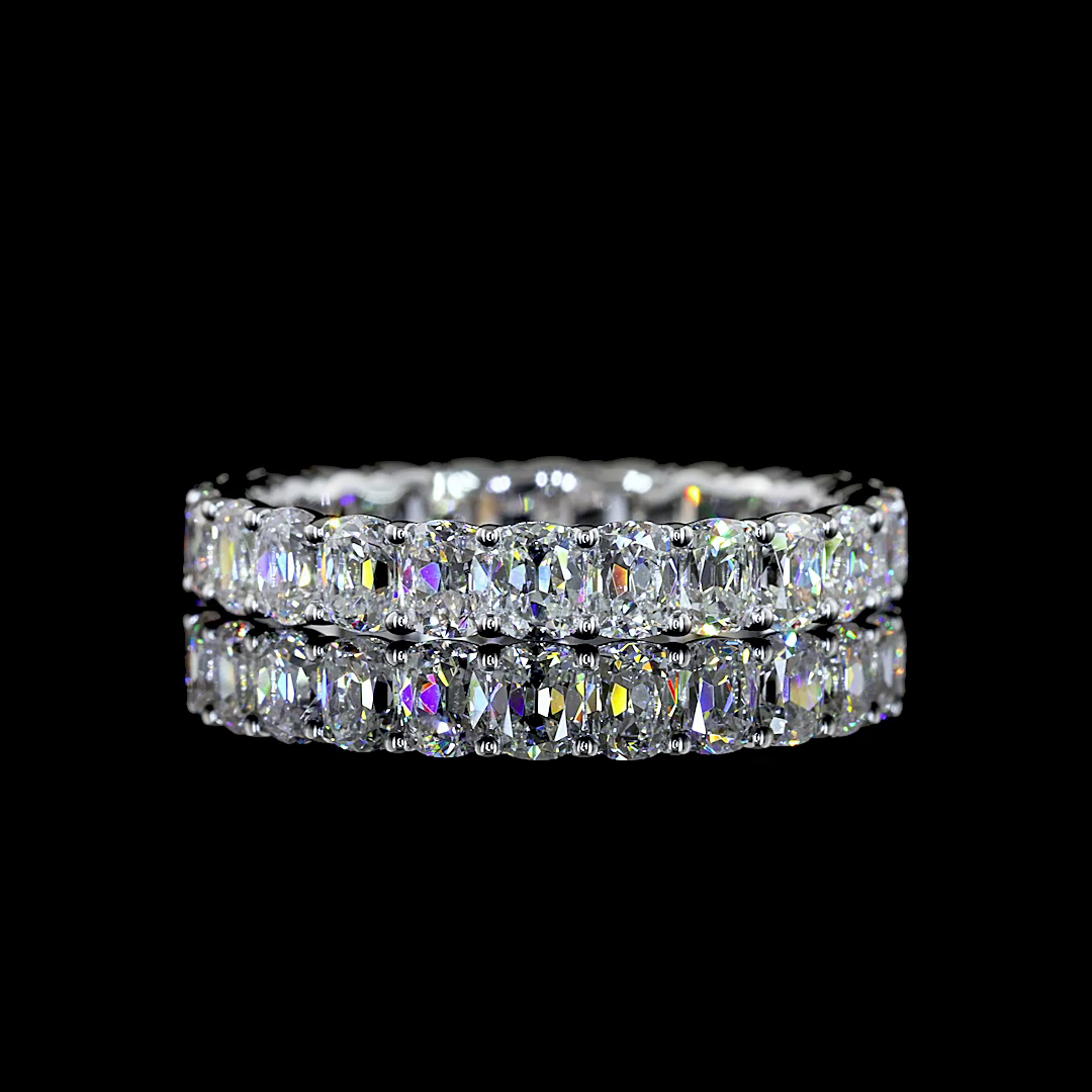 Lab-Grown 2.61 Carat Antique Cushion E-VS Diamond 14K White Gold Eternity Band E