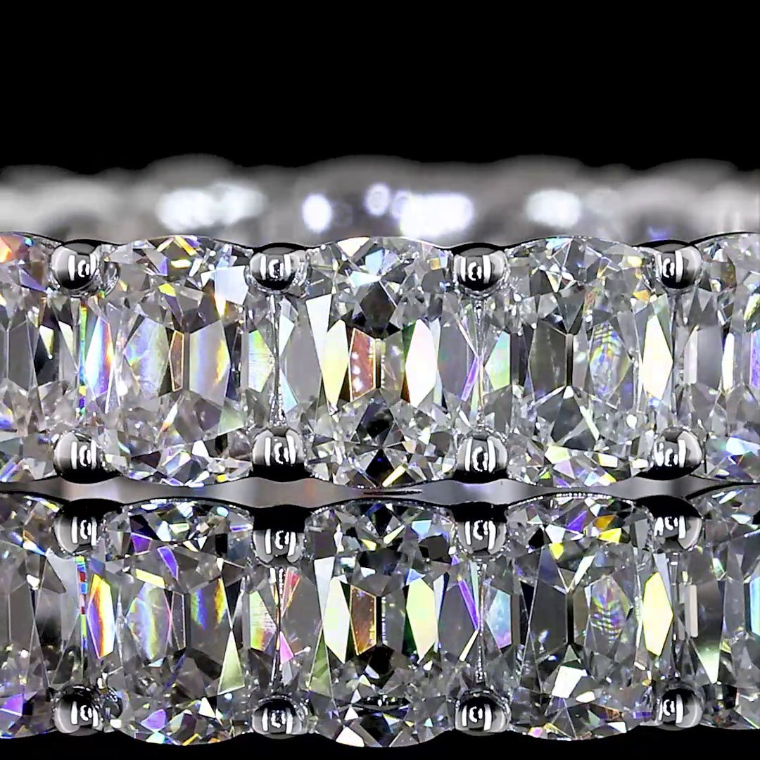 Lab-Grown 2.61 Carat Antique Cushion E-VS Diamond 14K White Gold Eternity Band E