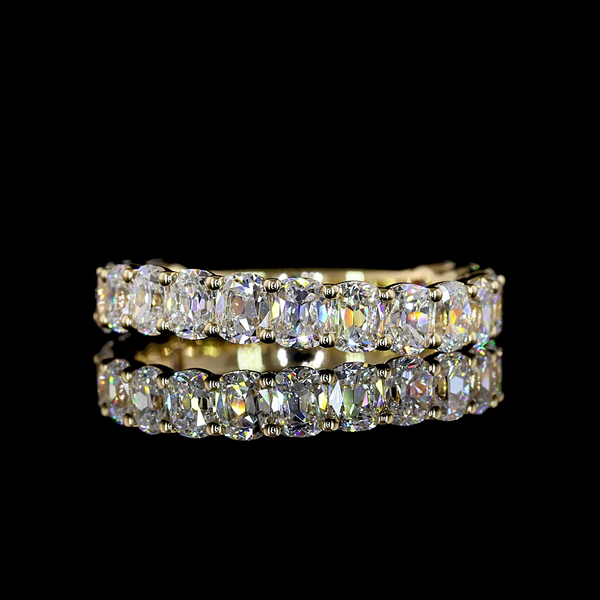 Lab-Grown 2.2 Carat Antique Cushion E-VS Diamond 14K Yellow Gold 3/4 Band Eterni