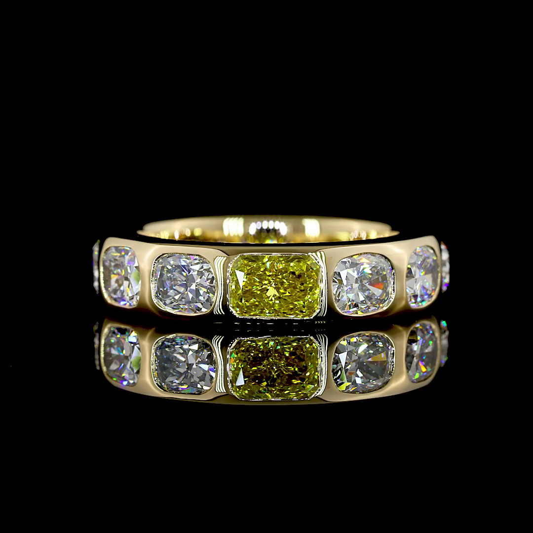 Lab-Grown 3.71 Carat Cushion Brilliant Fancy Vivid Diamond 3/4 Enternity Ring