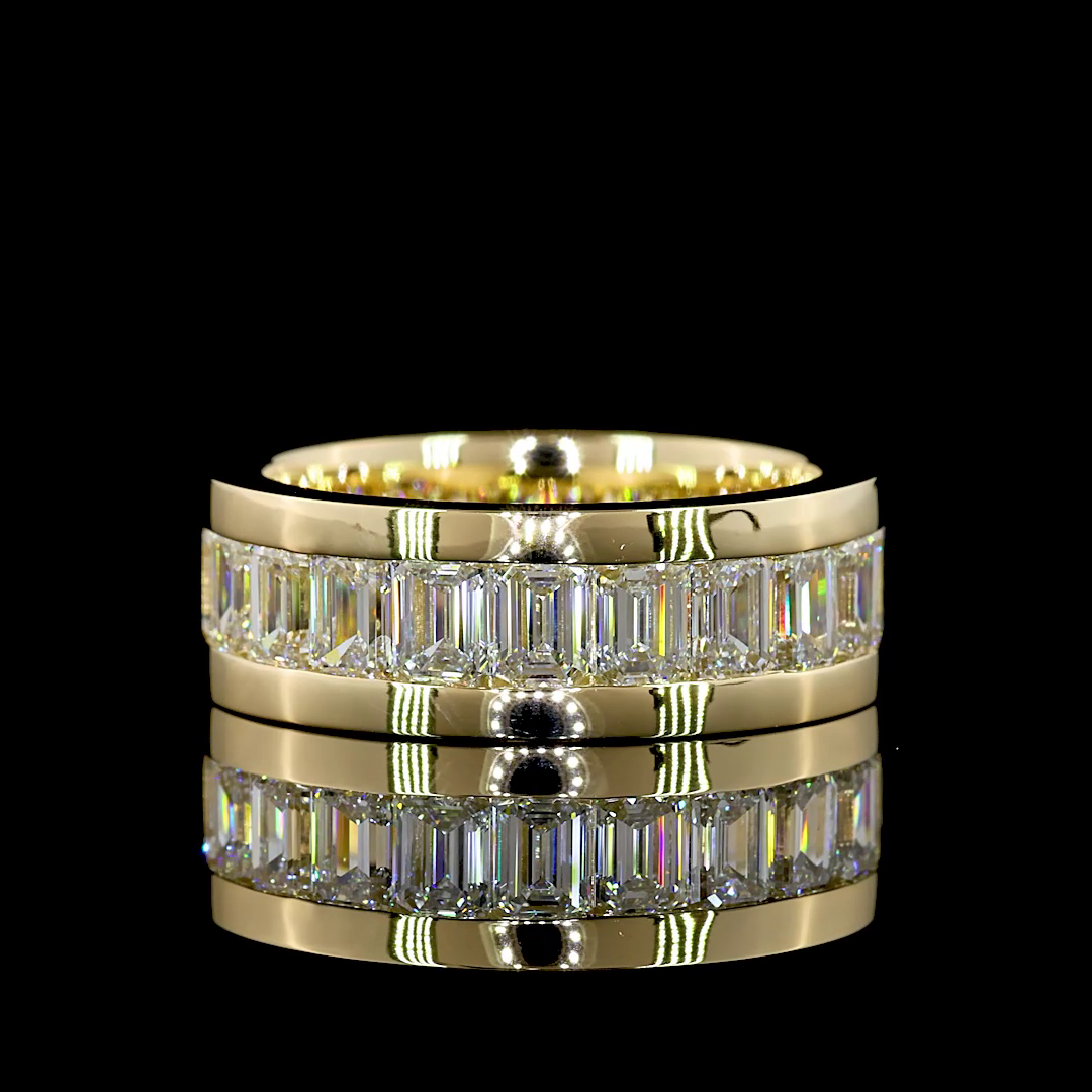 Lab-Grown 4.7 Carat Emerald F-VS1 Diamond 14K Yellow Gold Eternity Band Eternity