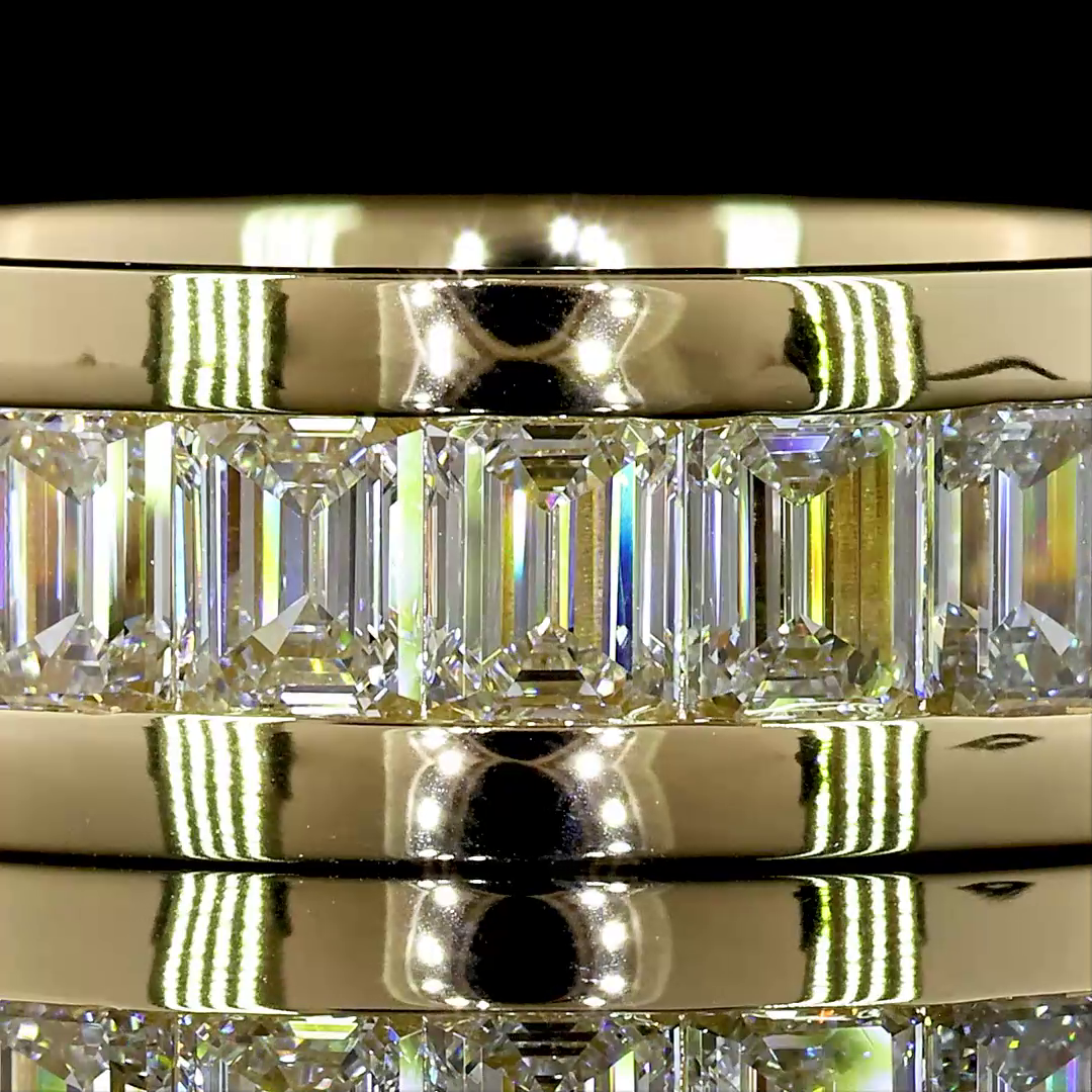 Lab-Grown 4.7 Carat Emerald F-VS1 Diamond 14K Yellow Gold Eternity Band Eternity