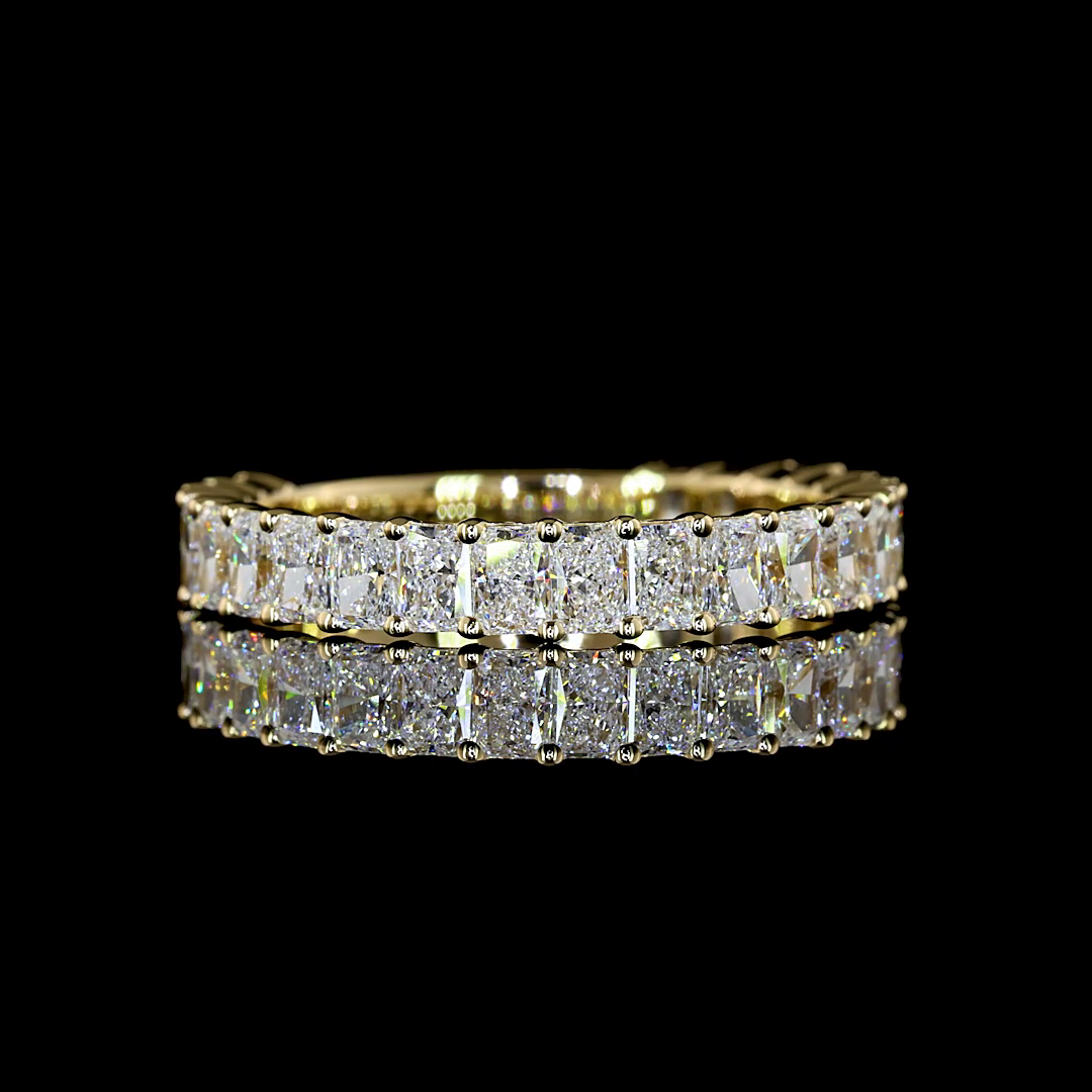Lab-Grown 1.8 Carat Radiant EF-VS Diamond 14K Yellow Gold 3/4 Band Eternity Ring