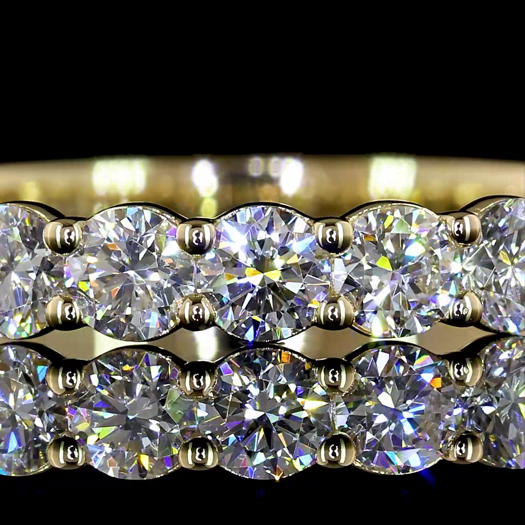 Lab-Grown 1.21 Carat Round F-VS2 Diamond 14K Yellow Gold 3/4 Band Eternity Band