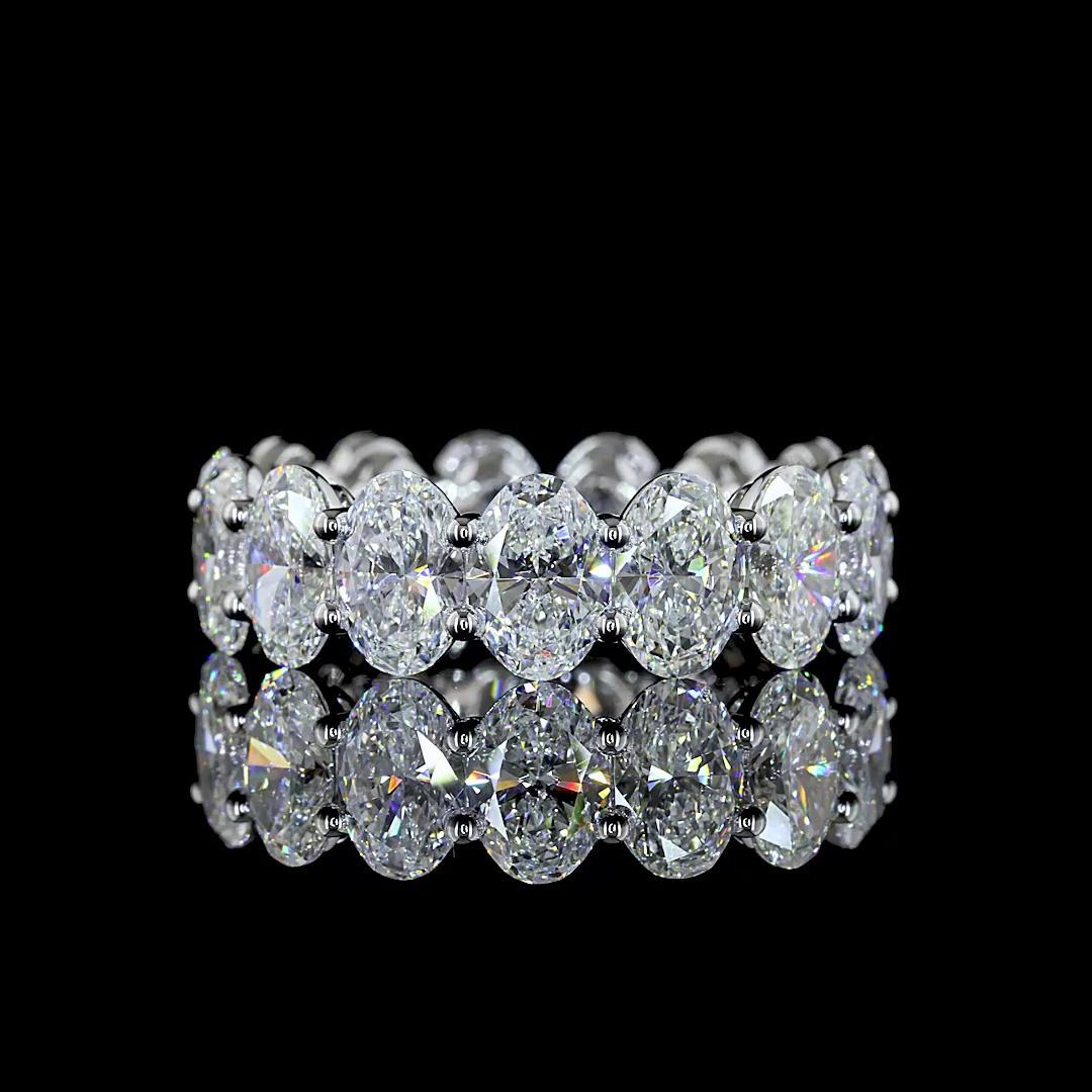 Lab-Grown 9.29 Carat Oval E-VS1 Diamond 18K White Gold Eternity Band Eternity Ba