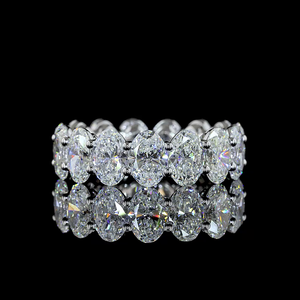 Lab-Grown 9.29 Carat Oval E-VS1 Diamond 18K White Gold Eternity Band Eternity Ba