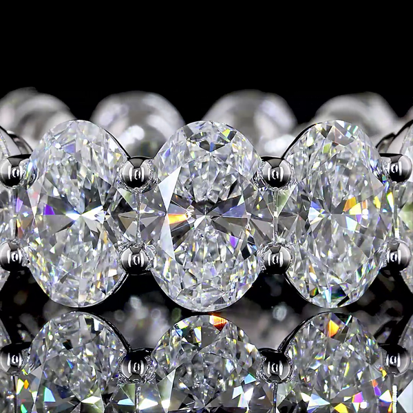 Lab-Grown 9.29 Carat Oval E-VS1 Diamond 18K White Gold Eternity Band Eternity Ba