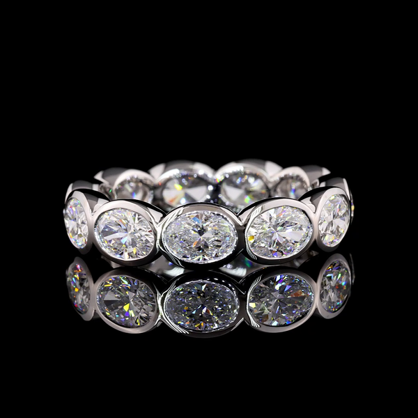 Lab-Grown 4.02 Carat Oval E-VS1 Diamond 14K White Gold Eternity Band Eternity Ba