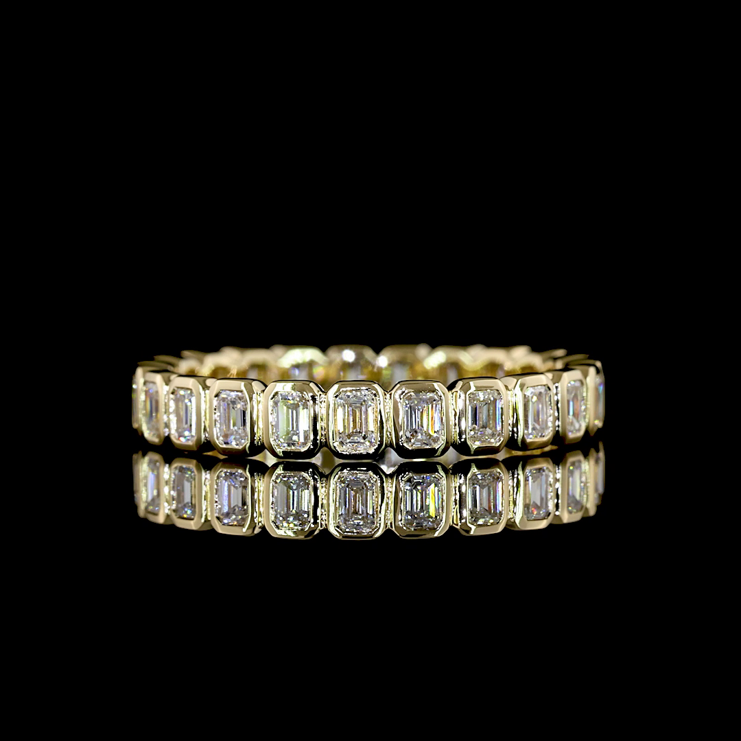 Lab-Grown 0.98 Carat Emerald E-VS Diamond 14K Yellow Gold Eternity Band