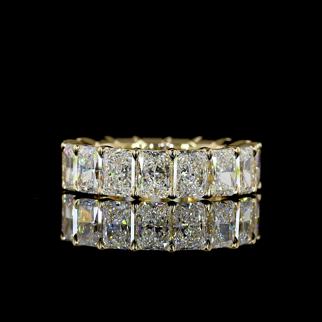 Lab-Grown 6.19 Carat Radiant E-VS Diamond 14K Yellow Gold Eternity Band