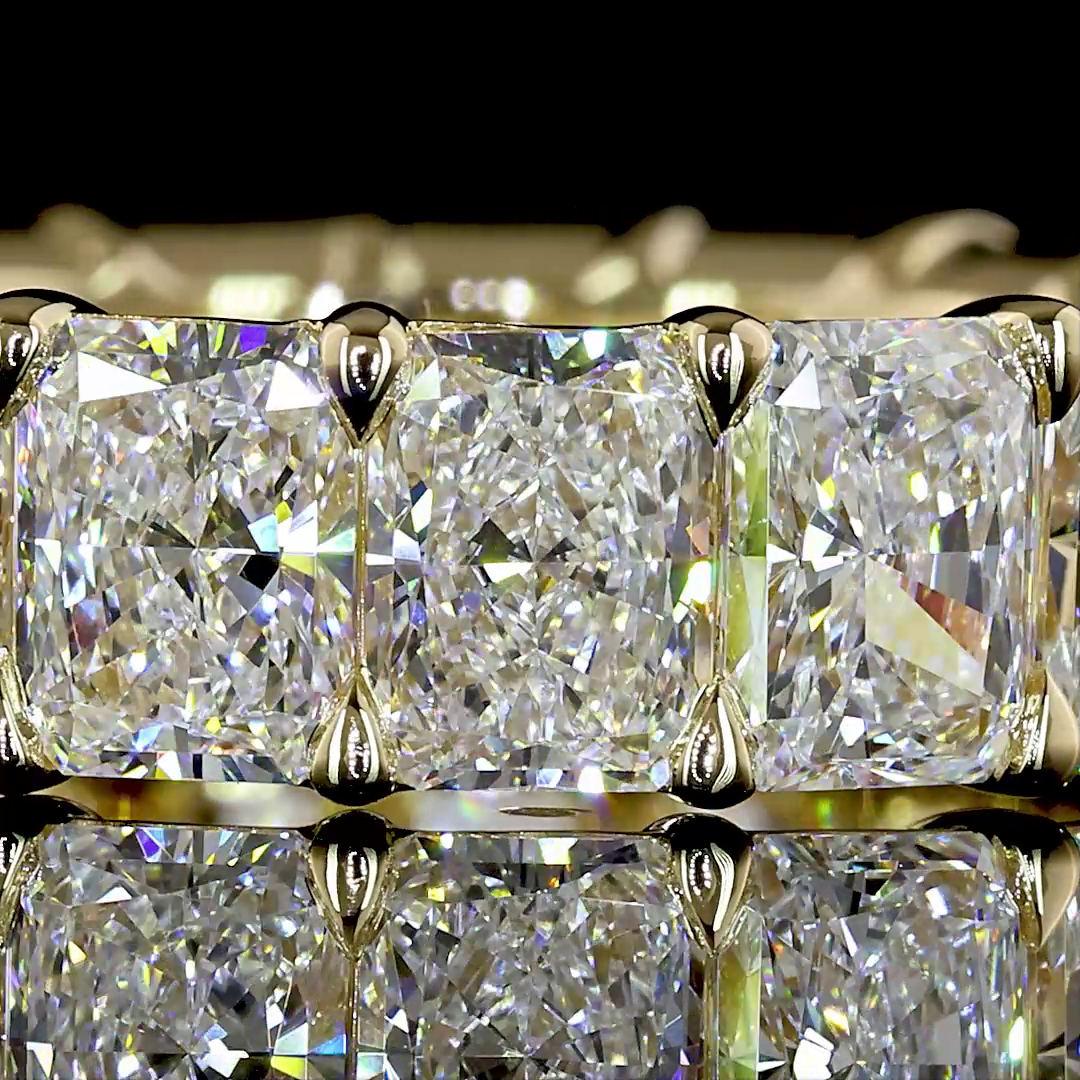 Lab-Grown 6.19 Carat Radiant E-VS Diamond 14K Yellow Gold Eternity Band