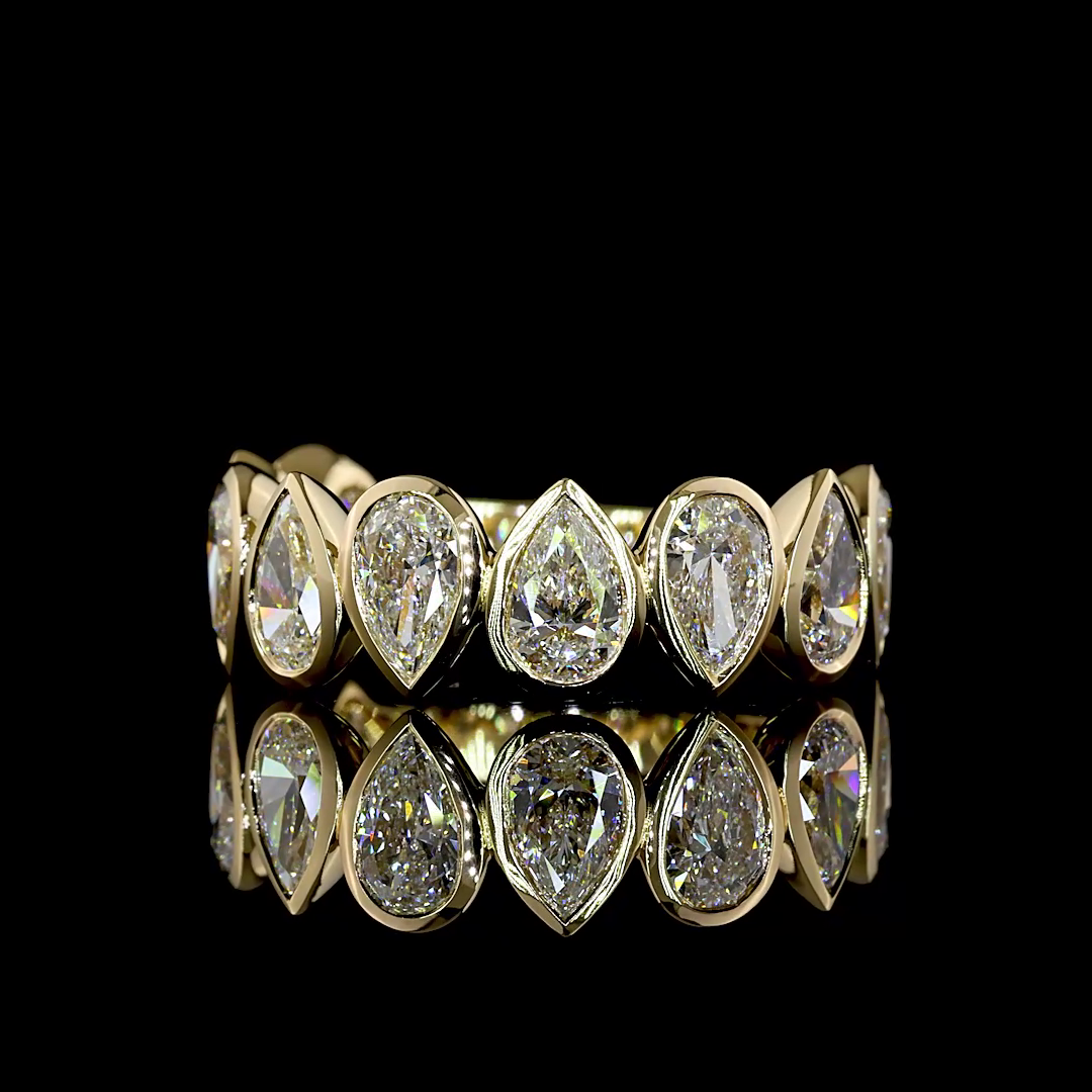 Lab-Grown 2.43 Carat Pear E-F-VS Diamond 14K Yellow Gold 3/4 Band Eternity Ring