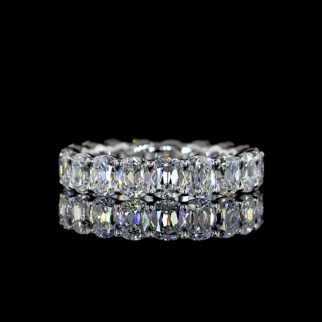 Lab-Grown 4.15 Carat Antique Cushion E-VS Diamond 14K White Gold Eternity Band E