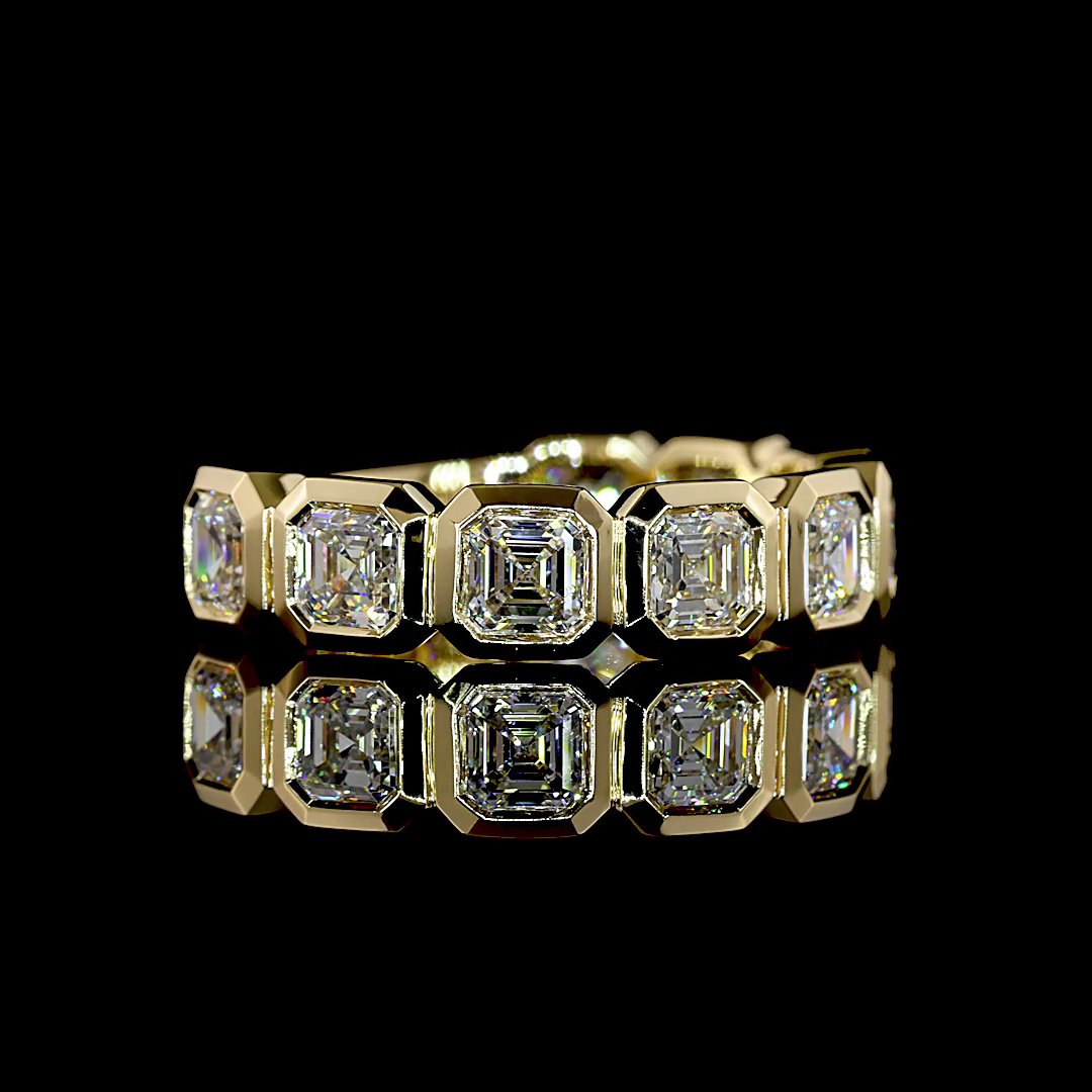 Lab-Grown 2.94 Carat Asscher E-F-VS2 Diamond 14K YG 3/4 Band Eternity Band