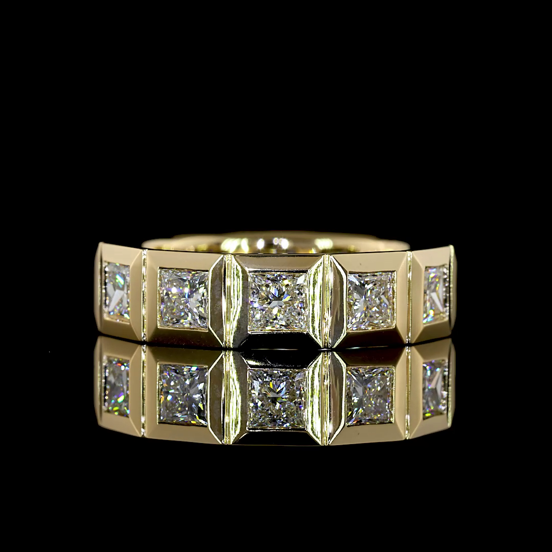 Lab-Grown 3.02 Carat Princess EF-VS1 Diamond 14K Yellow Gold Eternity Band Ring