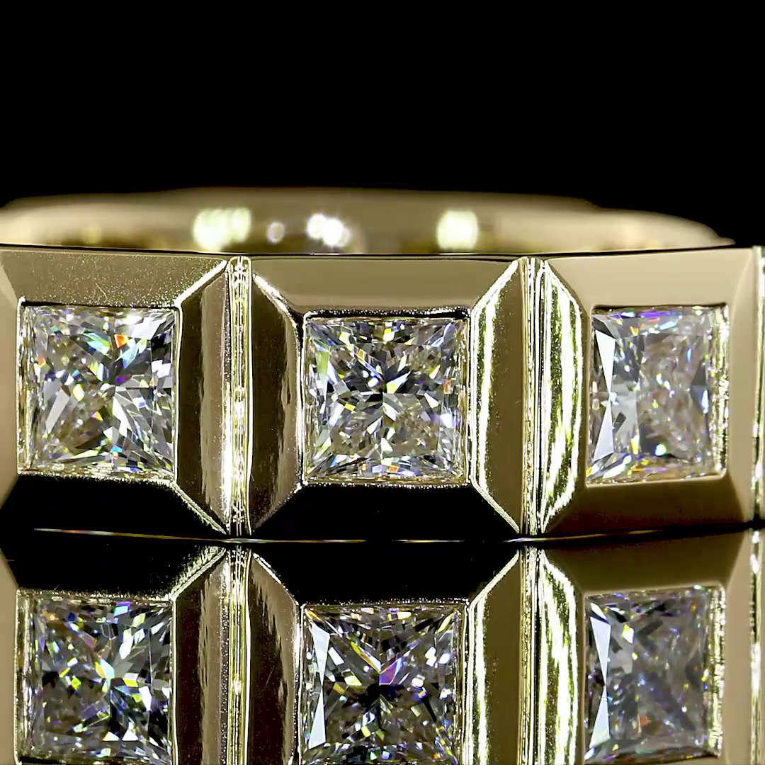 Lab-Grown 3.02 Carat Princess EF-VS1 Diamond 14K Yellow Gold Eternity Band Ring