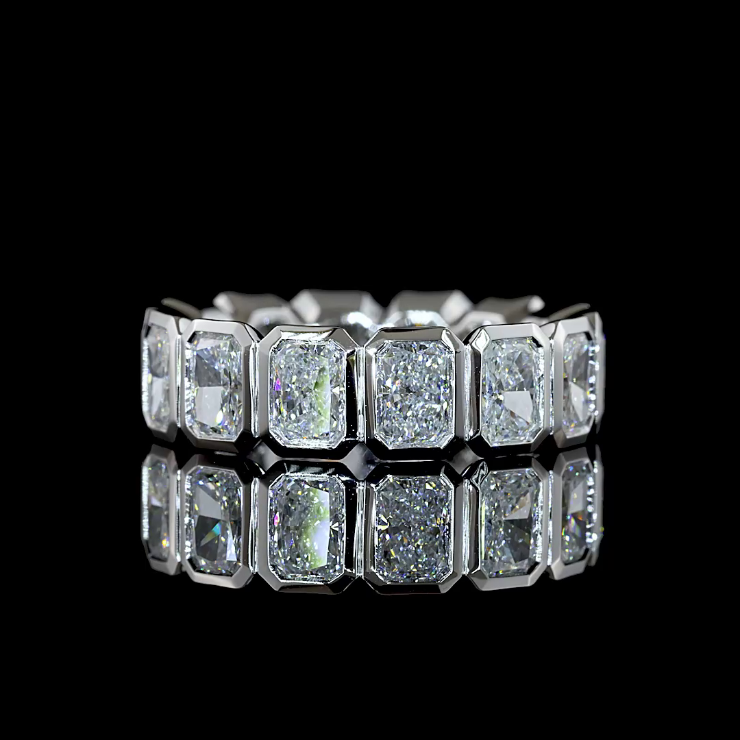 Lab-Grown 4.68 Carat Radiant E-F-VS Diamond 14K White Gold Eternity Band