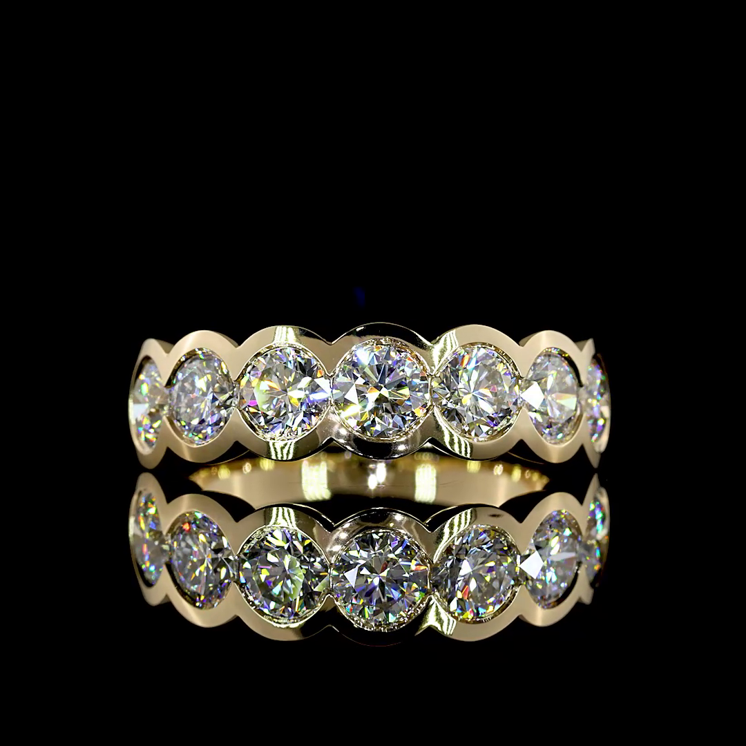 Lab-Grown 2.1 Carat Round E-F-VS Diamond 14K Yellow Gold 7 Stones Eternity Ring