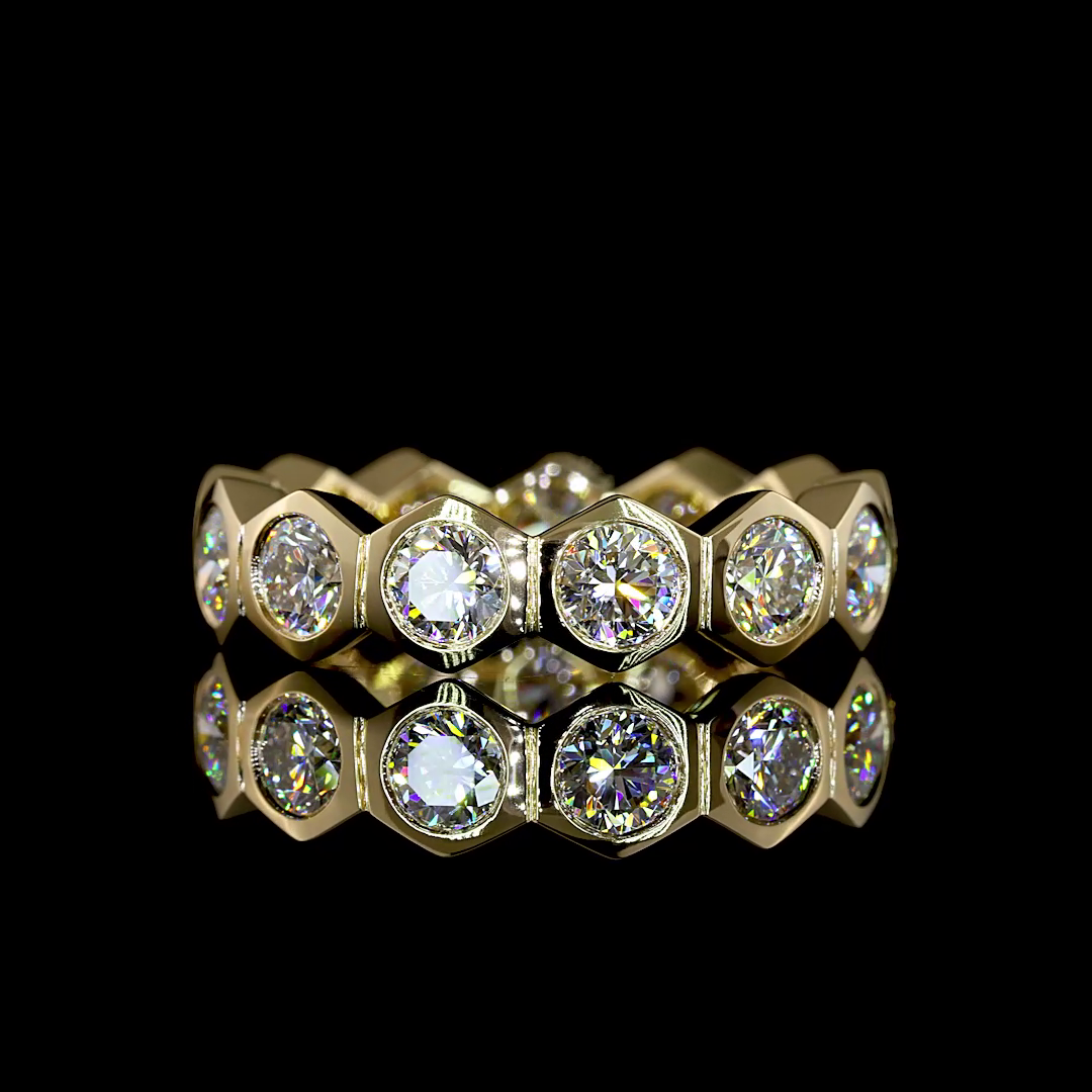 Lab-Grown 2.92 Carat Round E-VS Diamond 14K Yellow Gold Eternity Band