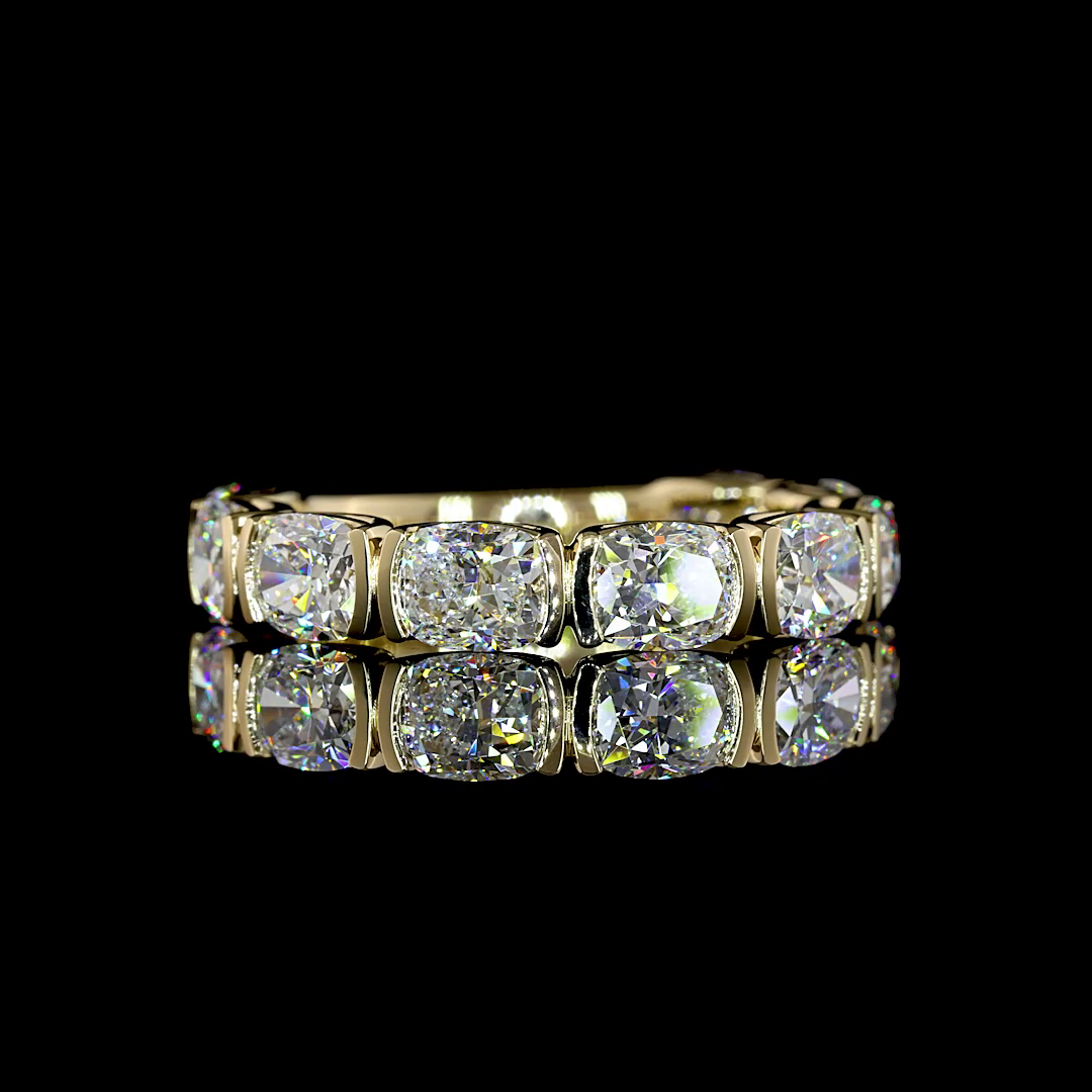 Lab-Grown 3.39 Carat Cushion Brilliant Diamond 14K YG 3/4 Band Eternity Band