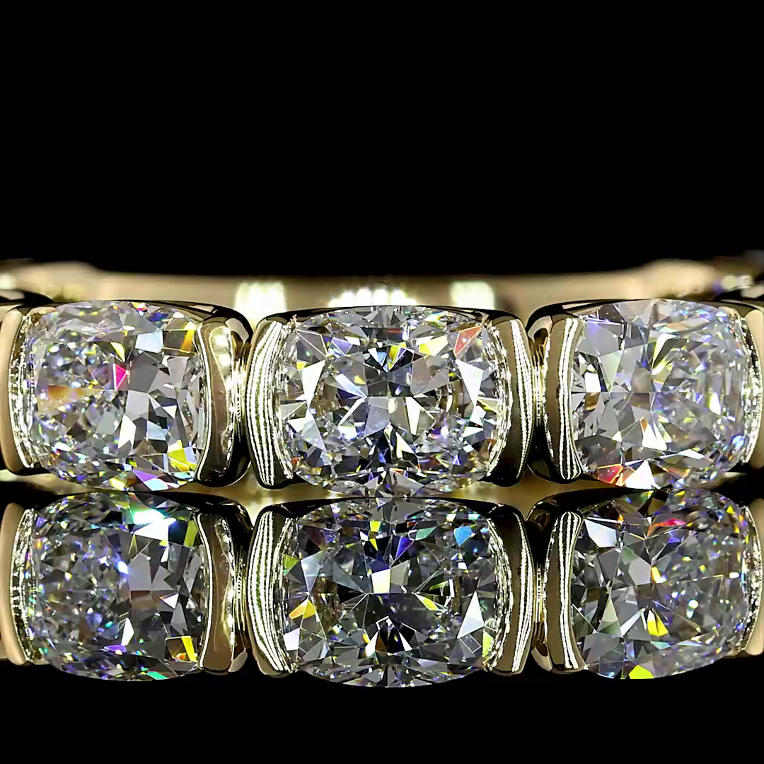 Lab-Grown 3.39 Carat Cushion Brilliant Diamond 14K YG 3/4 Band Eternity Band