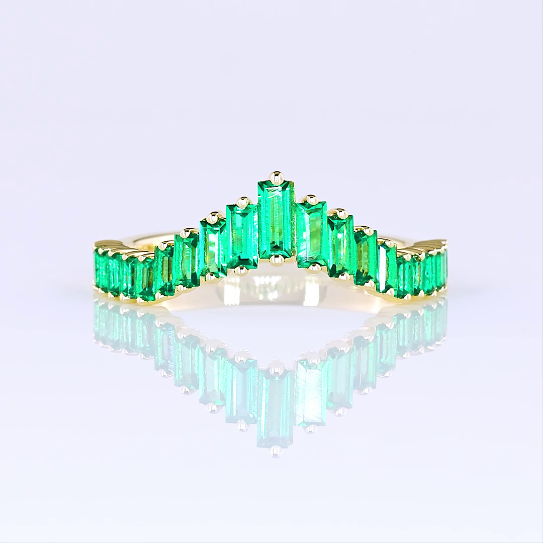 Lab-Grown 0 Carat  Green Emerald-VS2 Diamond 14K Yellow Gold Half Eternity Band