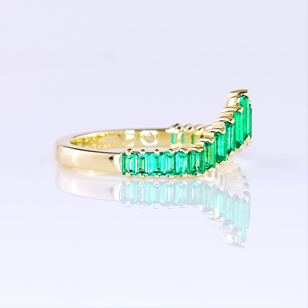 Lab-Grown 0 Carat  Green Emerald-VS2 Diamond 14K Yellow Gold Half Eternity Band