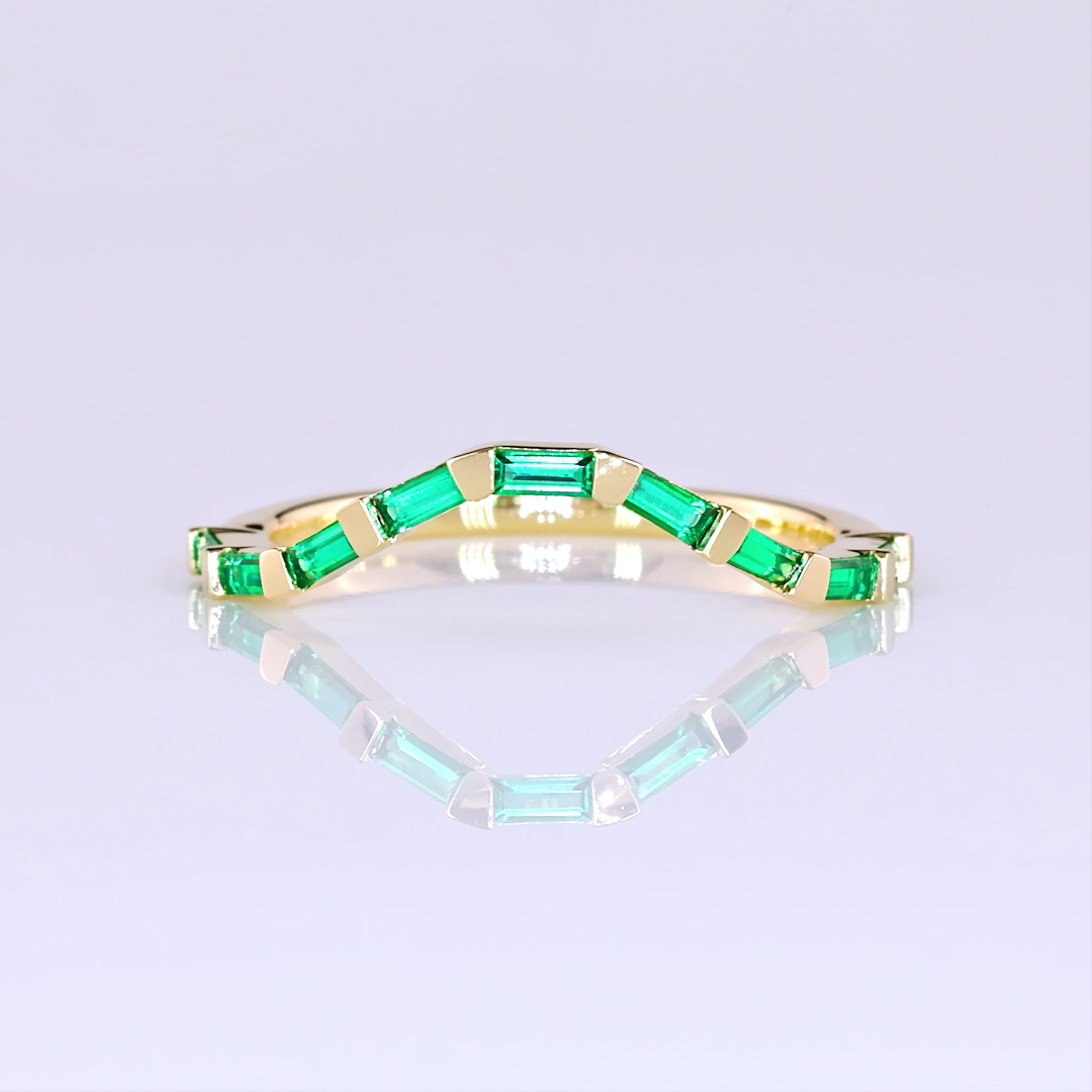 Lab-Grown 0 Carat  Green Emerald-VS2 Diamond 14K Yellow Gold Half Eternity Band