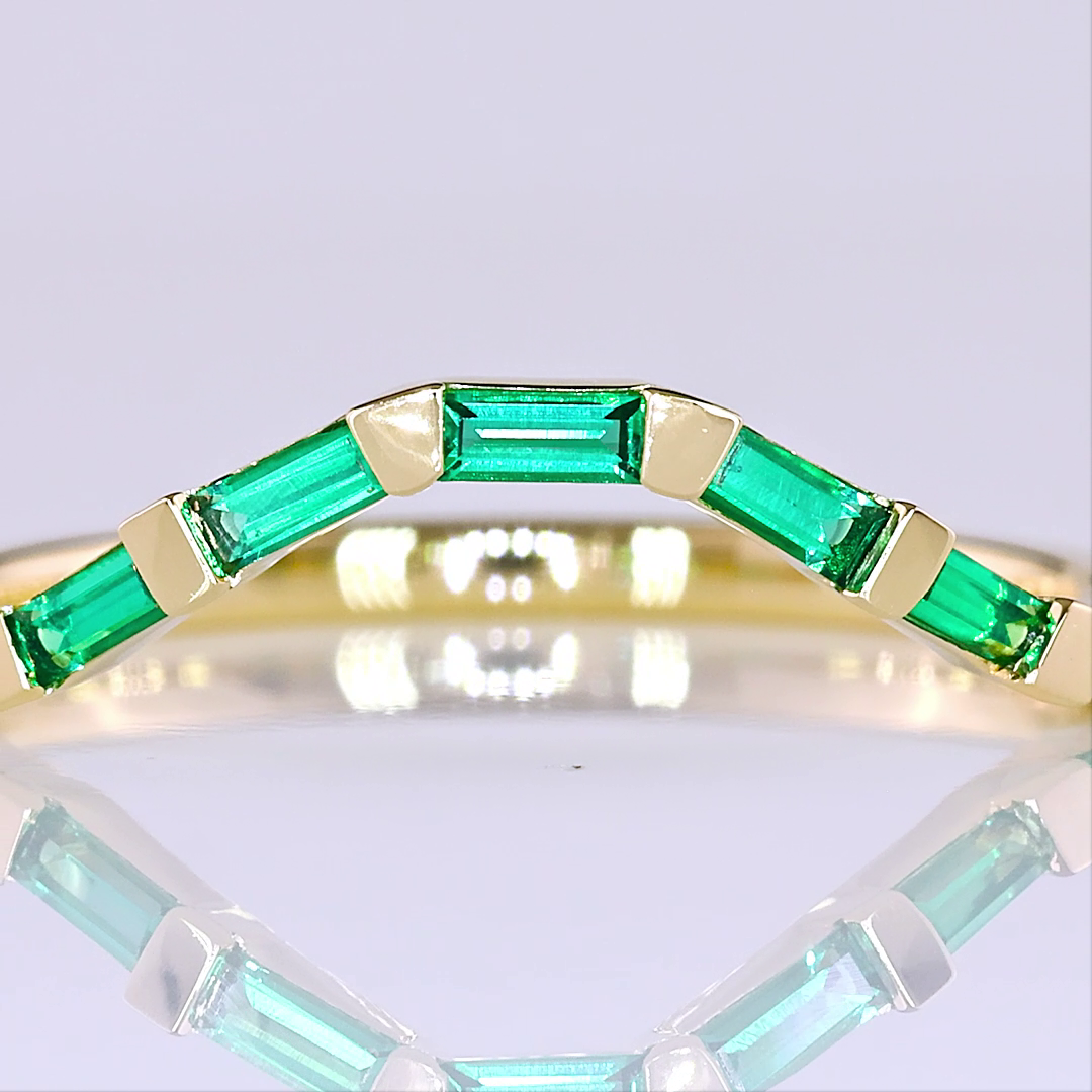 Lab-Grown 0 Carat  Green Emerald-VS2 Diamond 14K Yellow Gold Half Eternity Band