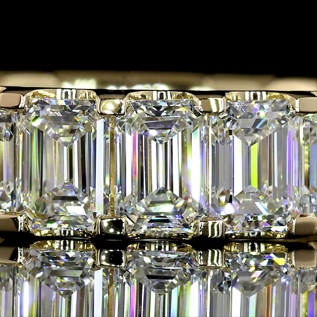 Lab-Grown 5.97 Carat Emerald E-F-VS Diamond 14K Yellow Gold Eternity Band Eterni