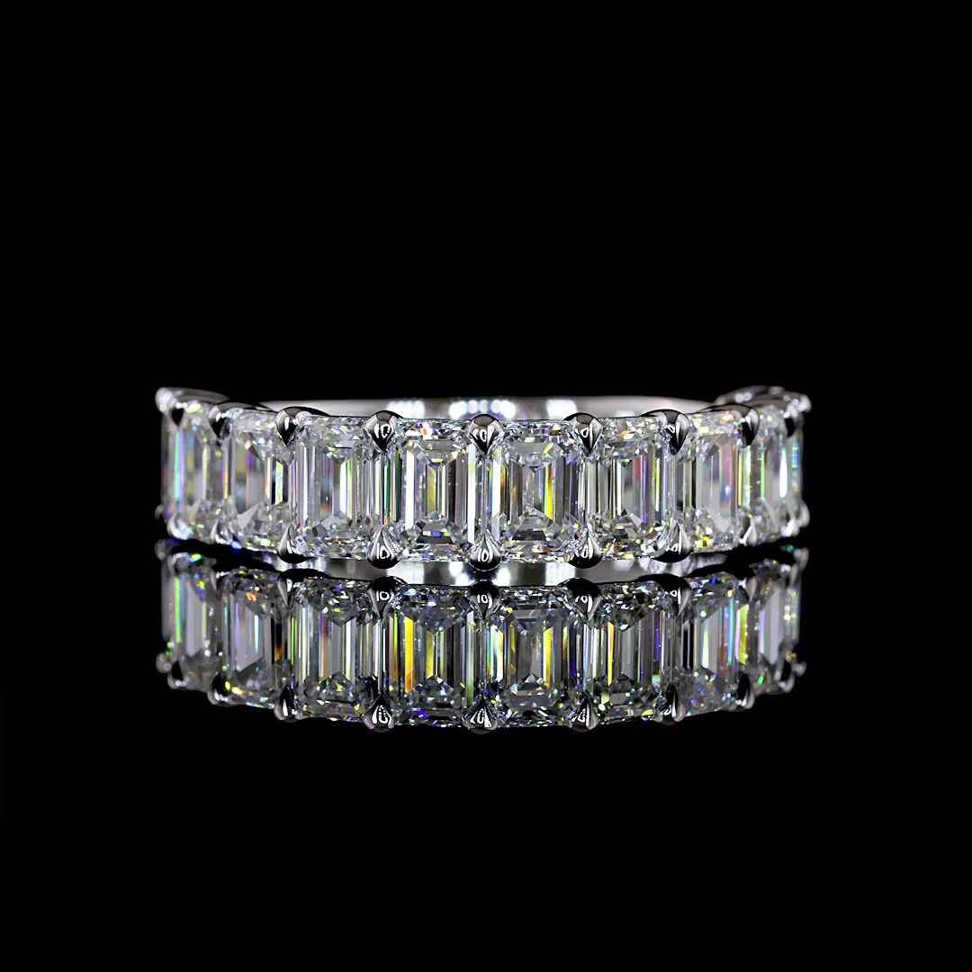 Lab-Grown 3.27 Carat Emerald E-VS1 Diamond 14K White Gold Half Eternity Band