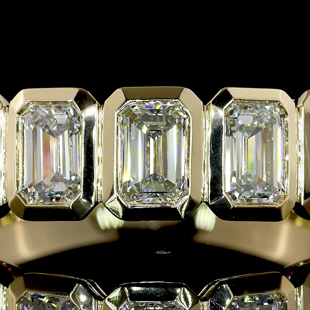 Lab-Grown 2.11 Carat Emerald E-F-VS+ Diamond 14K YG Seven Stones Eternity Band