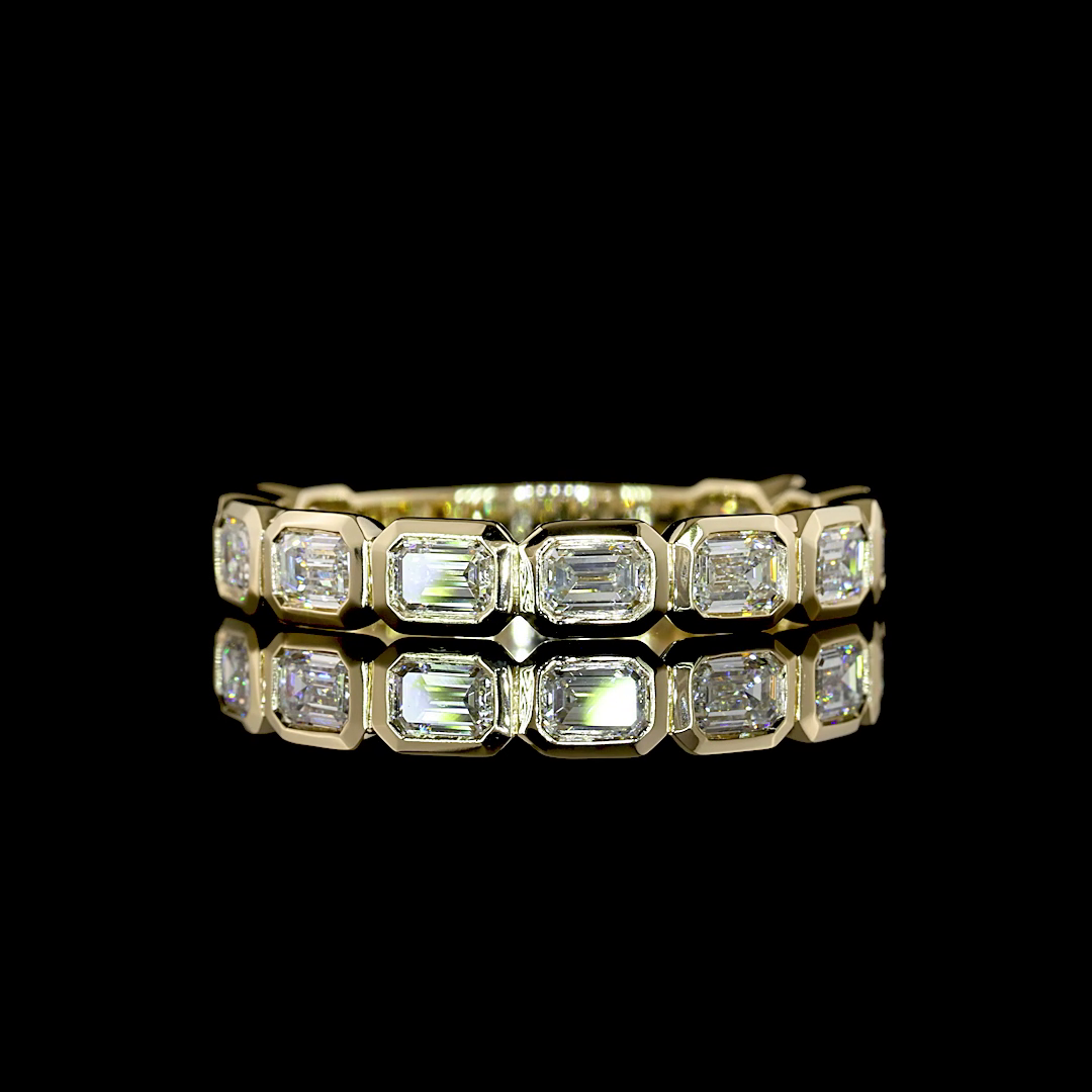 Lab-Grown 1.14 Carat Emerald E-F-VS+ Diamond 14K YG 3/4 Band Eternity Band