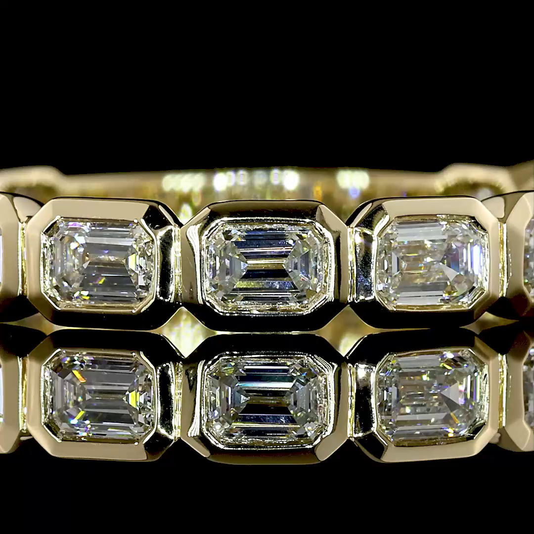 Lab-Grown 1.14 Carat Emerald E-F-VS+ Diamond 14K YG 3/4 Band Eternity Band